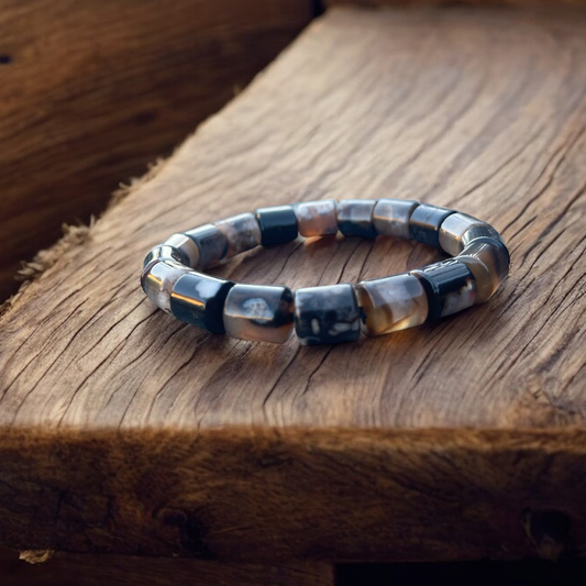 Black Flower Agate Bracelet