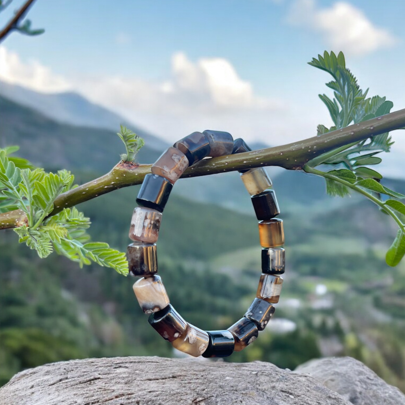 Black Flower Agate Bracelet